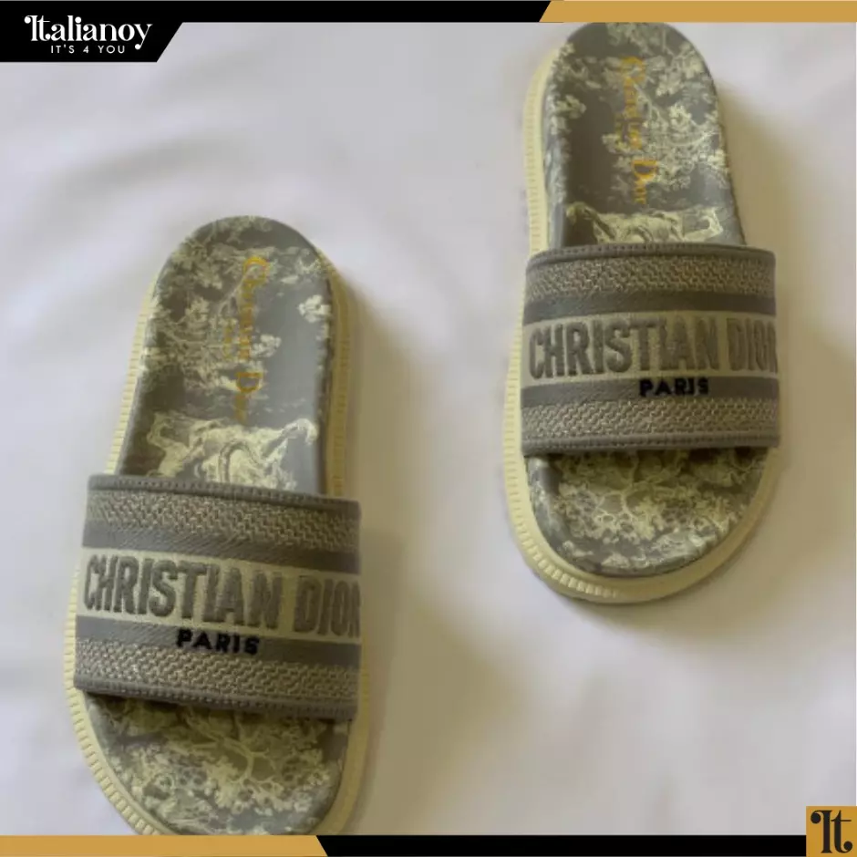 DWAY SLIDE Cotton Embroidered with Dior Jardin d'Hiver Motif in Gold-Tone Metallic