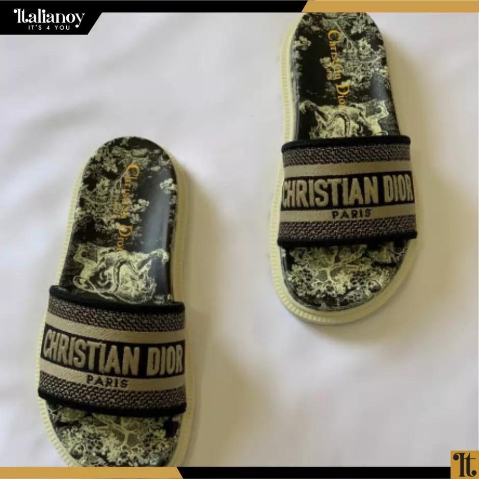 DWAY SLIDE Cotton Embroidered with Dior Jardin d'Hiver Motif in Gold-Tone Metallic