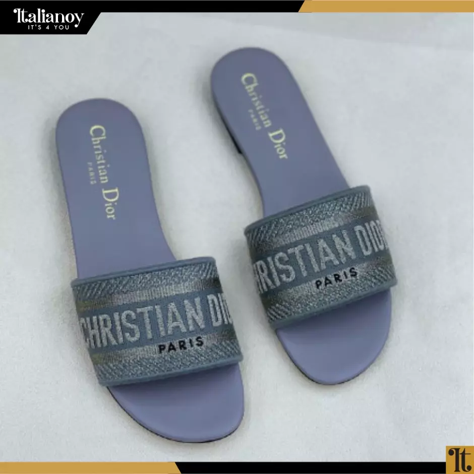 DWAY SLIDE gray Cotton Embroidered with Metallic Thread and Strass