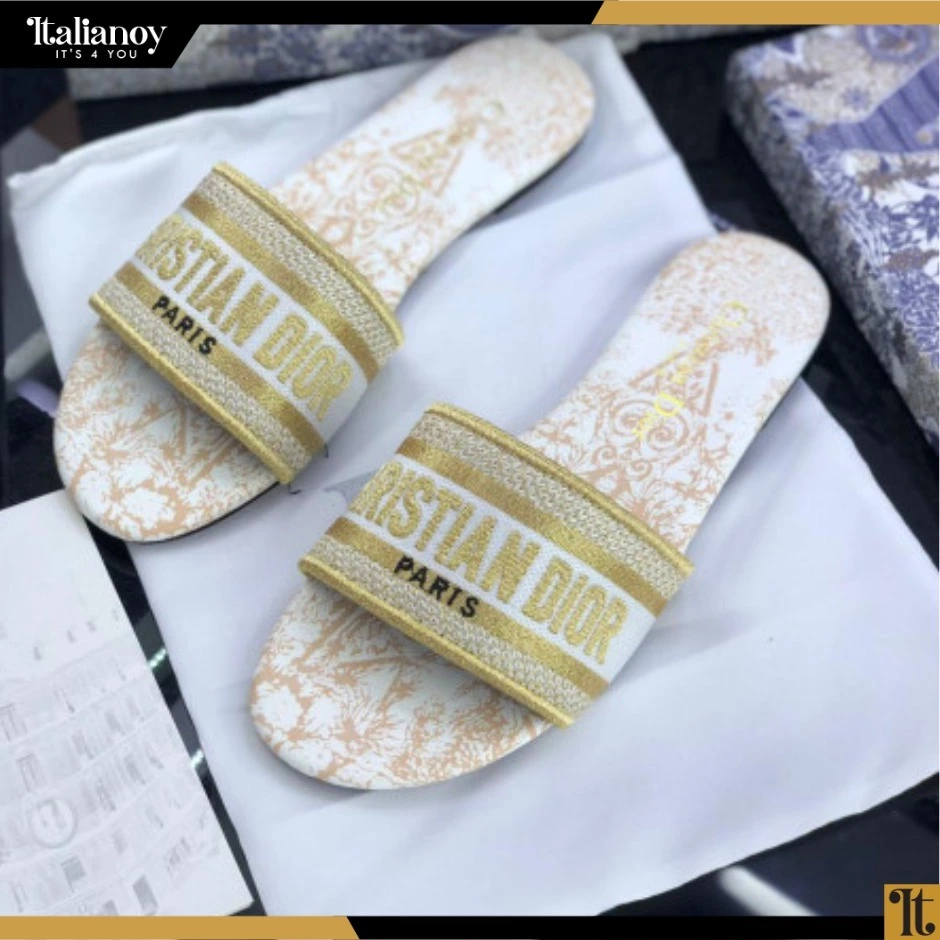 DWAY SLIDE Cotton Embroidered with Dior Jardin d'Hiver Motif in Gold-Tone Metallic Thread