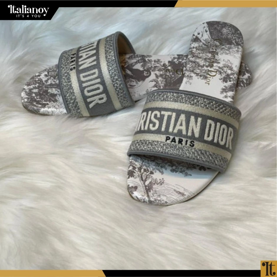 DWAY SLIDE Cotton Embroidered with Dior Jardin d'Hiver Motif in Gold-Tone Metallic Thread