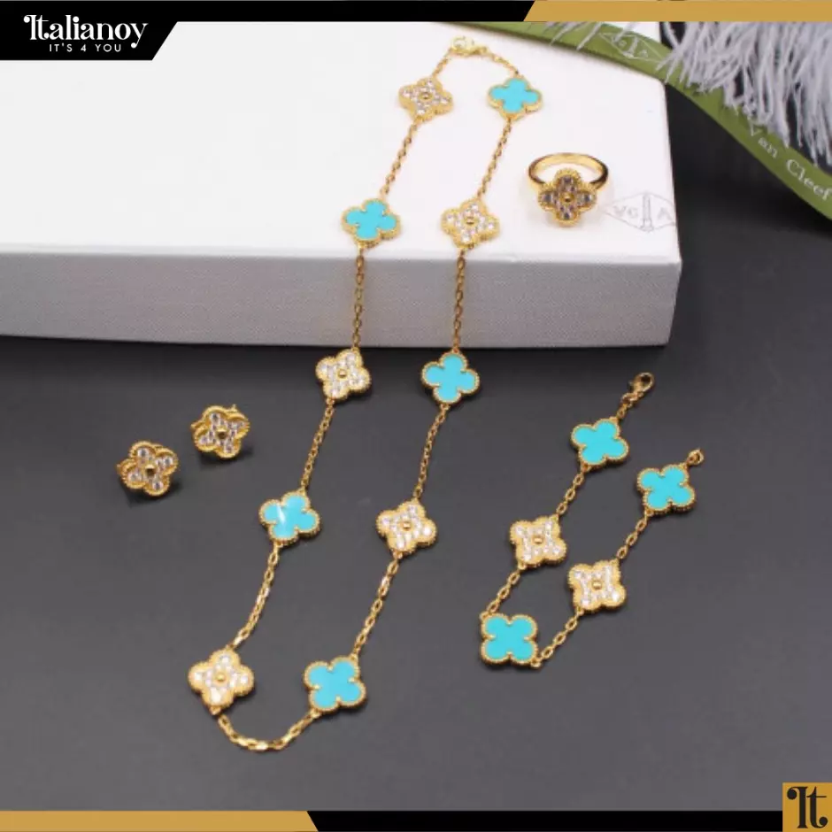 Van Cleef Vintage Alhambra Set Bracelett&Ring&Earring Baby Blue