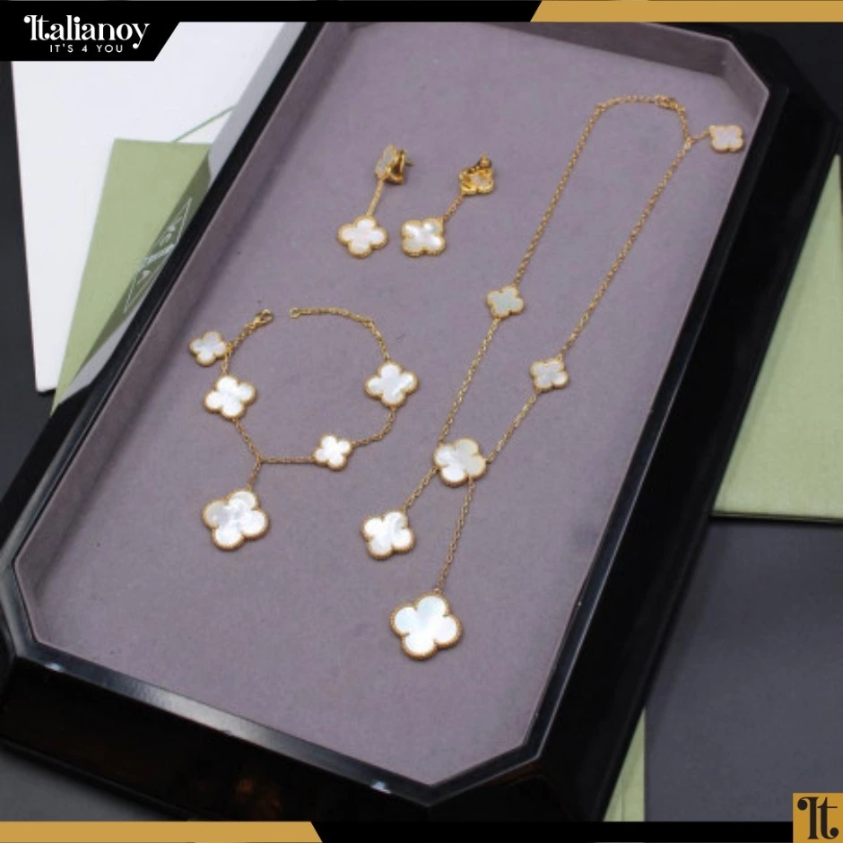 Van Clef Magic Alhambra Long Set Necklace & Bracelet & Earring White