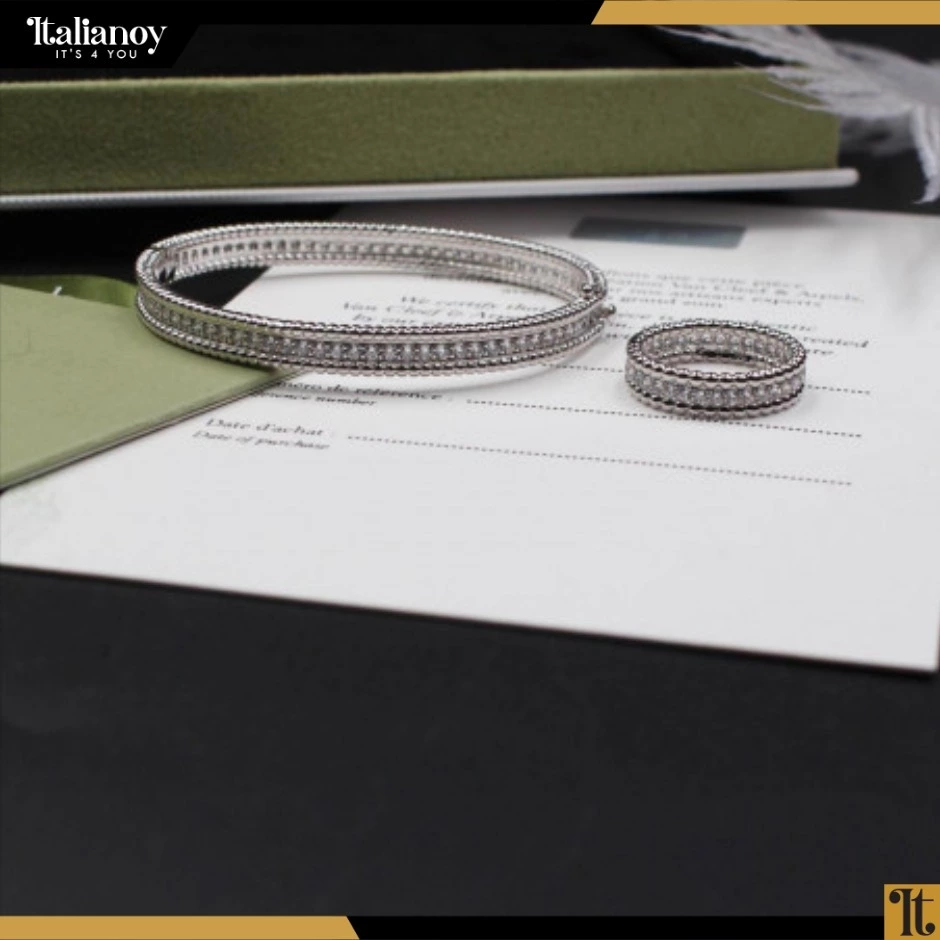 Van Cleef Perlée diamonds bracelet & Ring Silver