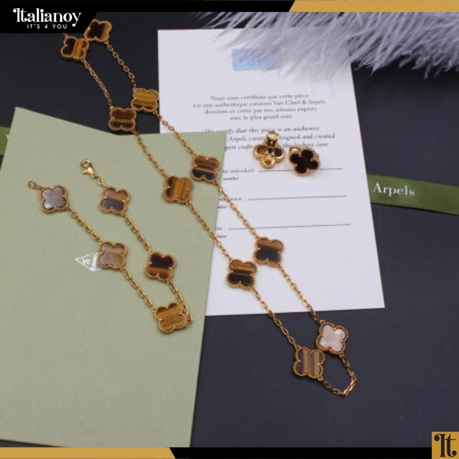 Van Cleef Vintage Alhambra Set Bracelett&Ring&Earring Brown