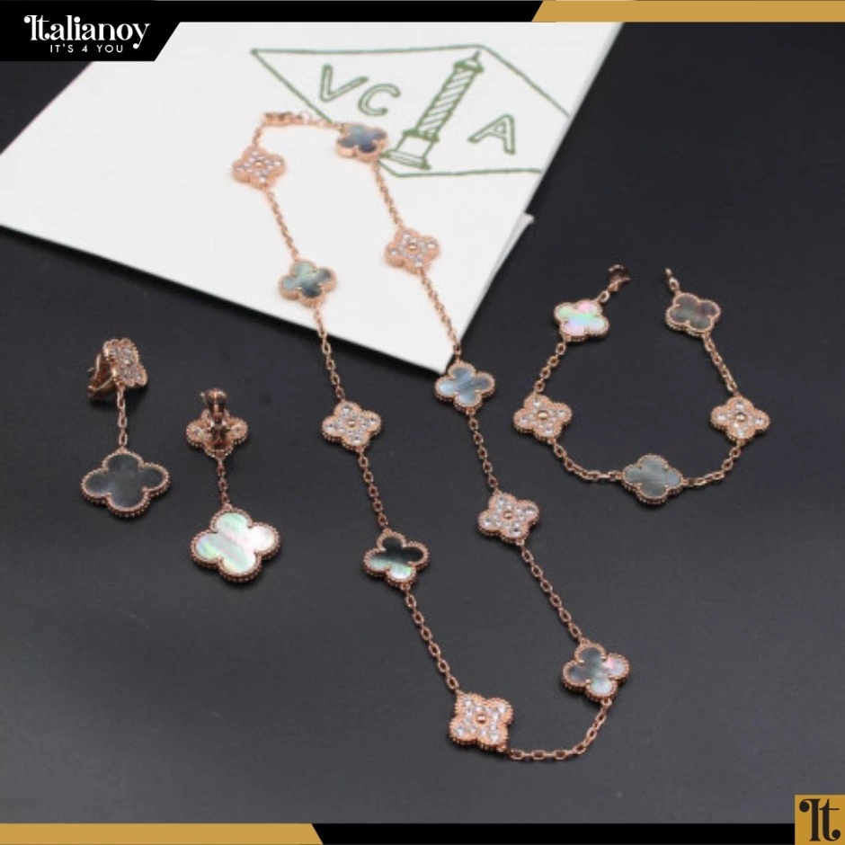 Van Cleef Vintage Alhambra Necklace & Bracelet & Earring gray