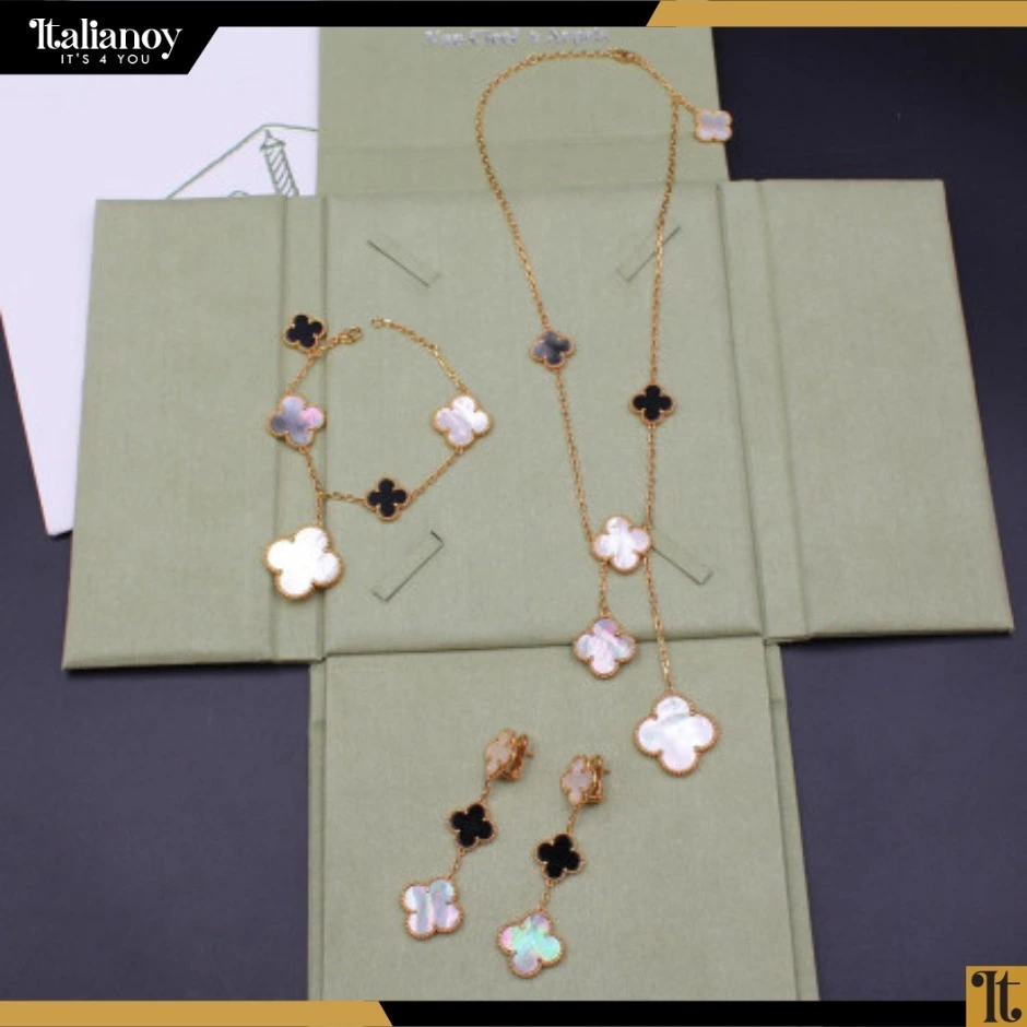 Van Clef Magic Alhambra Long Set Necklace & Bracelet & Earring Red-white