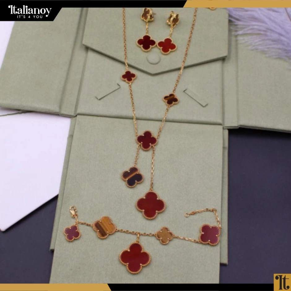 Van Clef Magic Alhambra Long Set Necklace & Bracelet & Earring Red