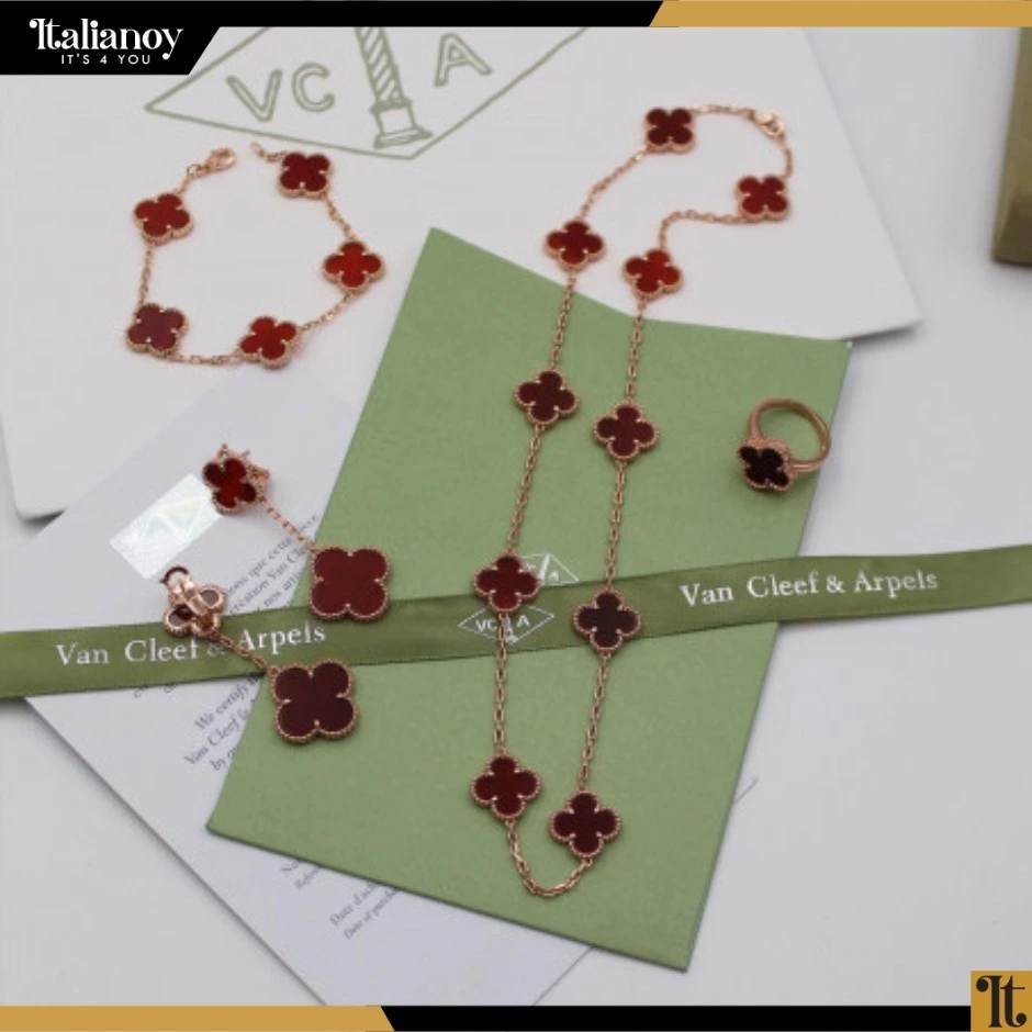 VAN CLEEF ( NECKLACE - BRACELETT - RING - EARRING ) RED ROSE RED GOLD