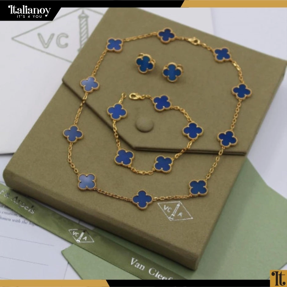 (Van Cleef Gold- Blue( Necklace - Bracelet - Earring