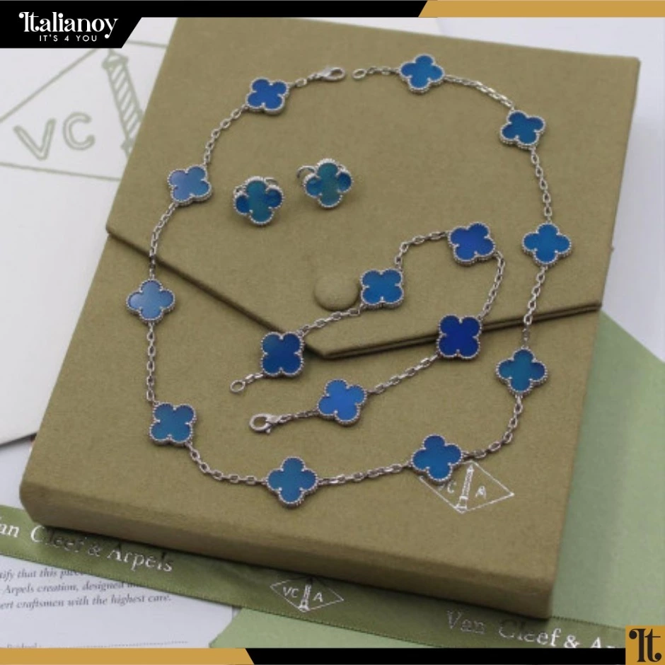 (Van Cleef Silver- Blue( Necklace - Bracelet - Earring