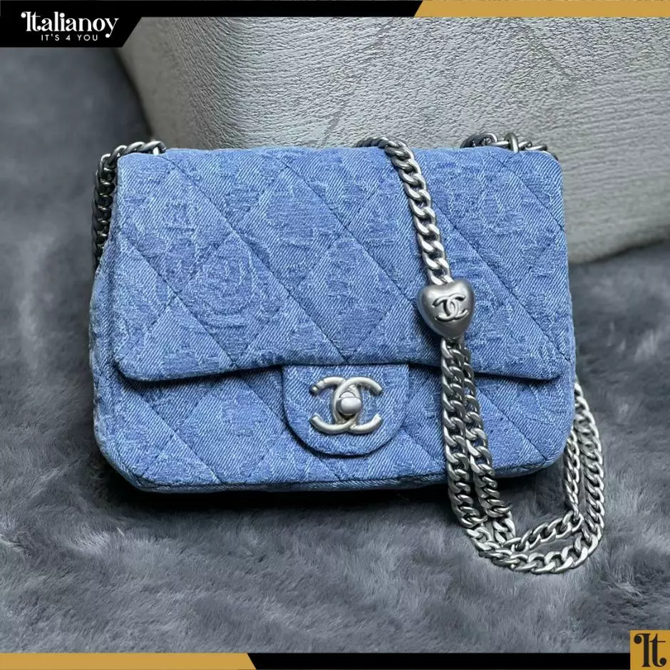 Chanel Blue Quilted Denim Medium Single Flap Bag