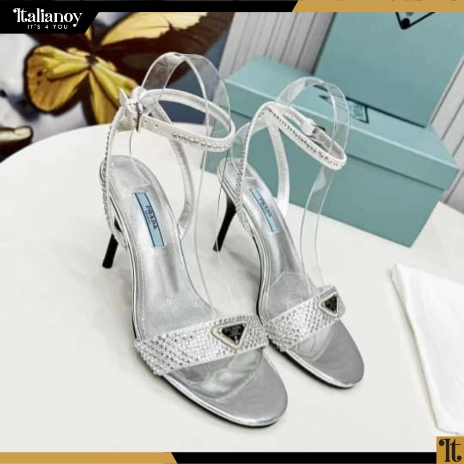 Satin sandals with crystals