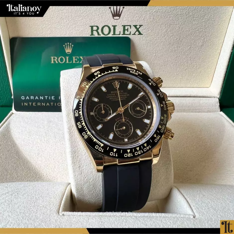 ROLEX COSMOGRAPH DAYTONA YELLOW GOLD BLACK DIAL OYSTERFLEX