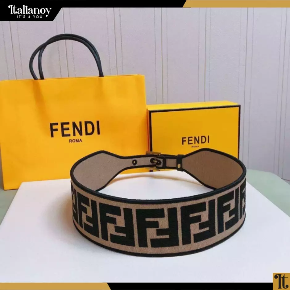 Fendi Women Canvas High Waist Belt 6 cm-Brown