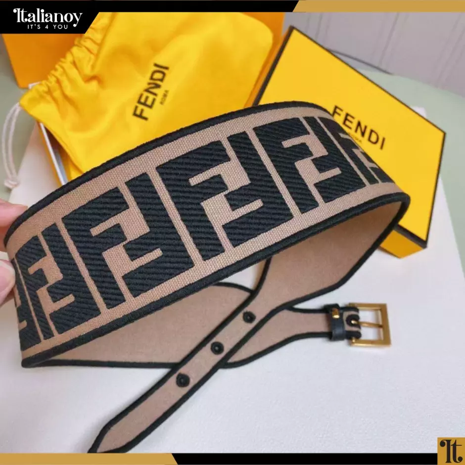 Fendi Women Canvas High Waist Belt 6 cm-Brown