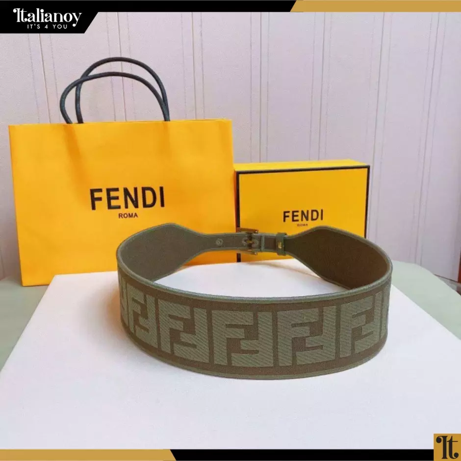Fendi FF Buckle Reversible Belt In FF Motif Fabric and Leather Brown