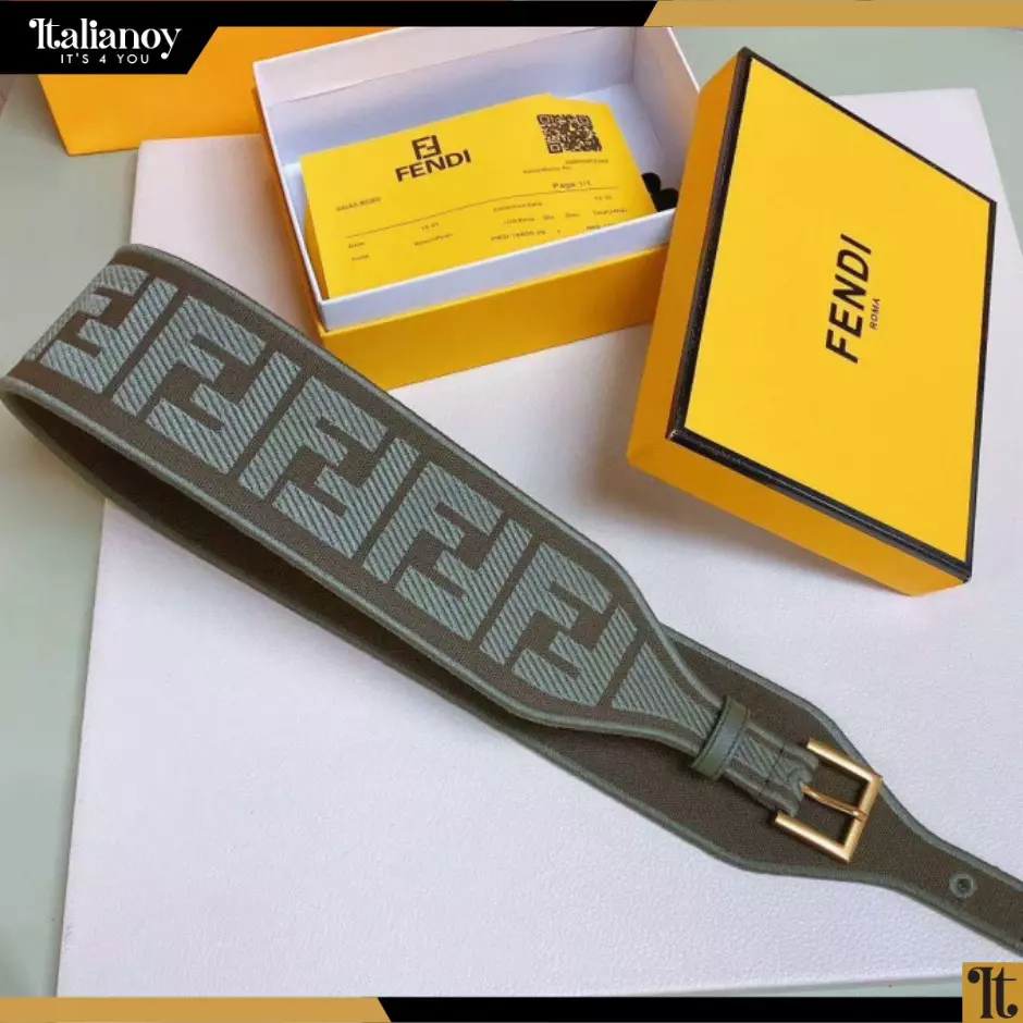 Fendi FF Buckle Reversible Belt In FF Motif Fabric and Leather Brown