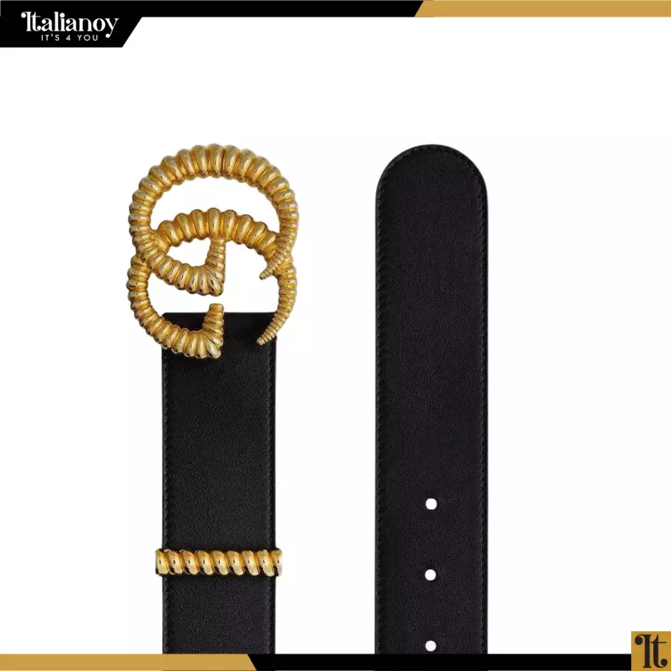 Women's Slim Black Leather Belt With Double G Buckle