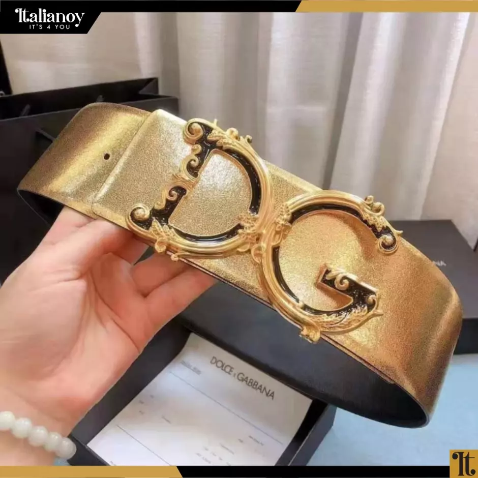 Belt In Laminated Dauphine Calfksin With Baroque Dg Gold – Dolce & Gabbana Women