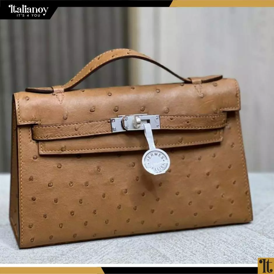 Hermes Ostrich Kelly Pochette Tabac Camel