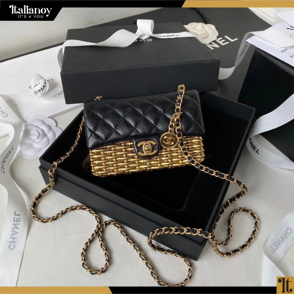 Mini Evening Baglambskin & Gold Metalblack & Gold