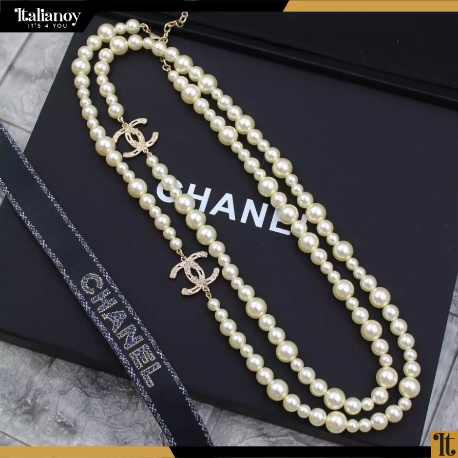 Chanel Double C Logo Pearl Necklace
