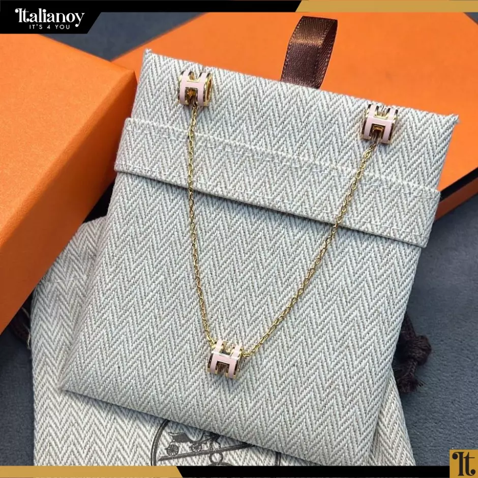 Hermes Pop H Pendant Necklace & earinings pink in Gold Plated Coral
