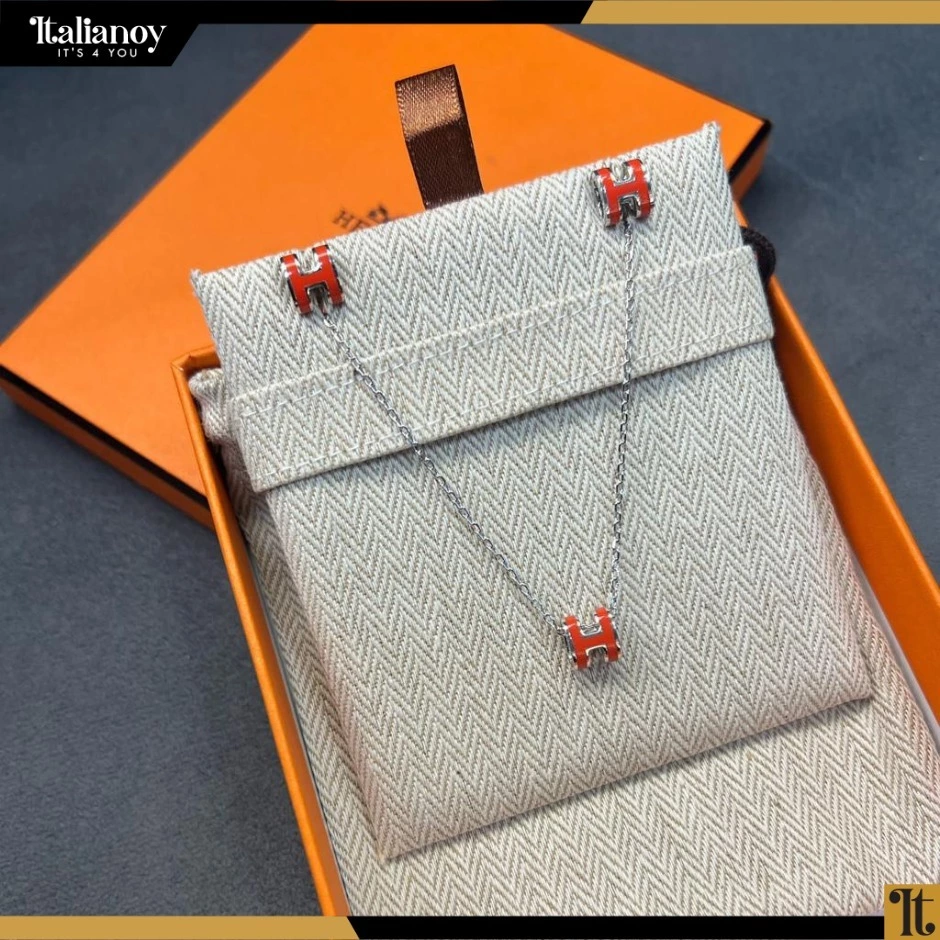 Hermes Pop H Pendant Necklace & earinings red in Silver Plated Coral