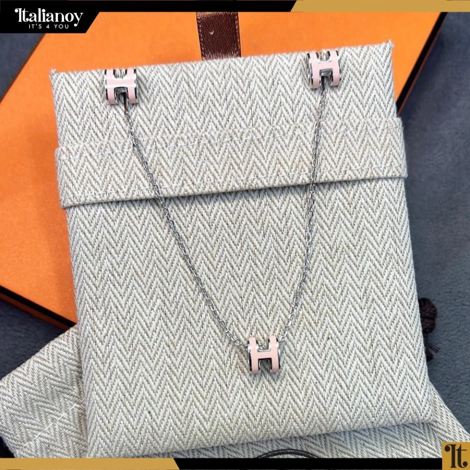 Hermes Pop H Pendant Necklace & earinings pink in Silver Plated Coral