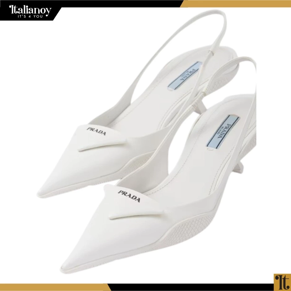 Brushed Leather Slingback Pump White