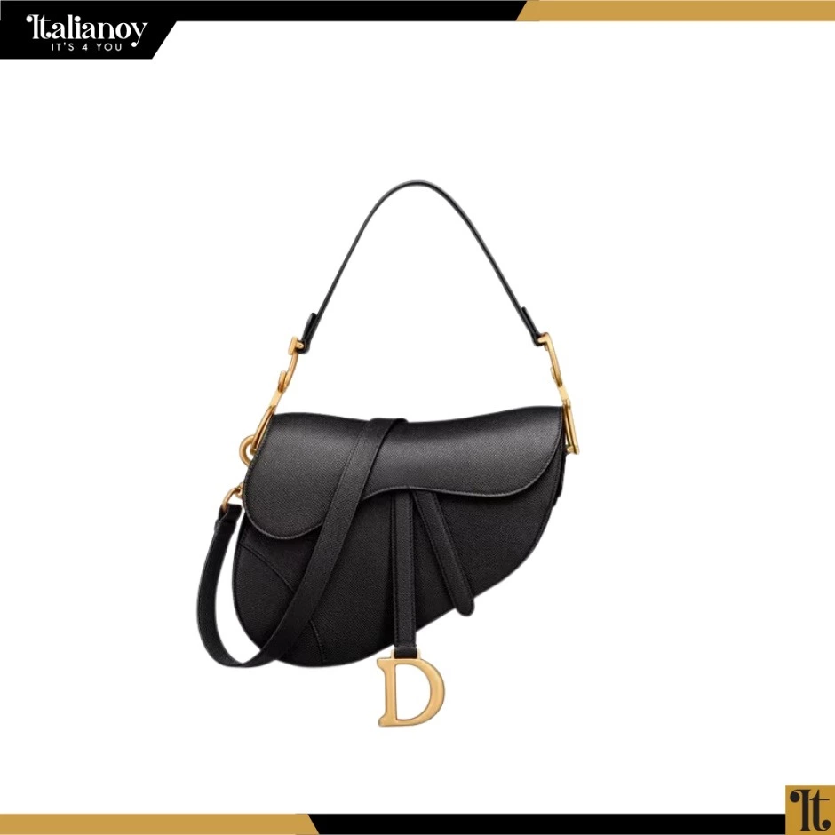 Saddle Bag With Strap Black Grained Calfskin