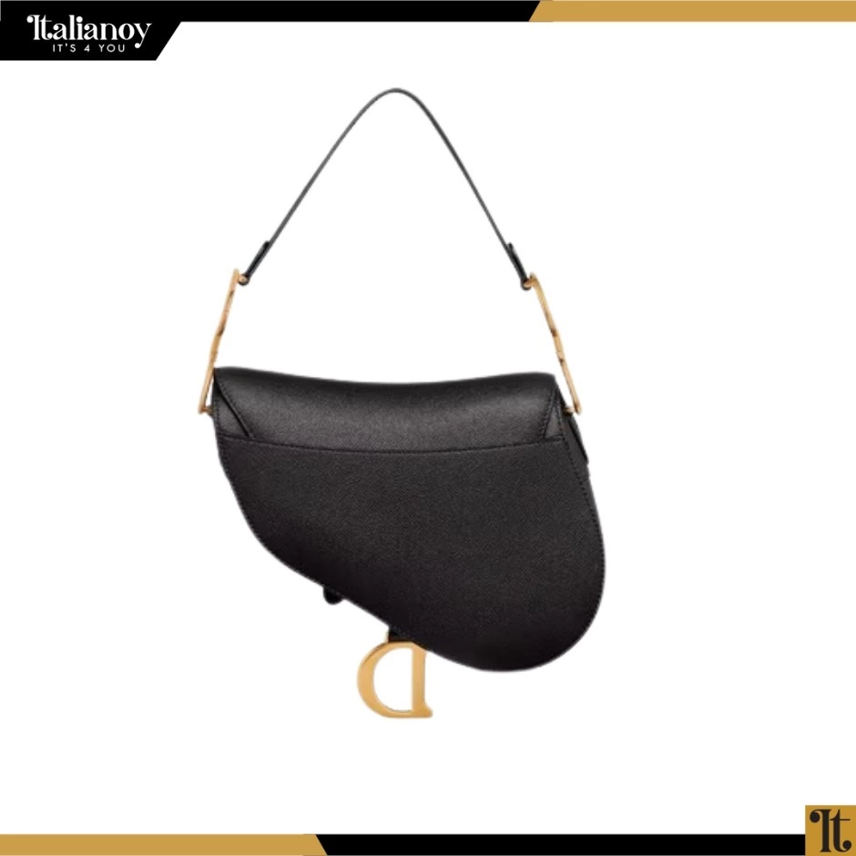 Saddle Bag With Strap Black Grained Calfskin