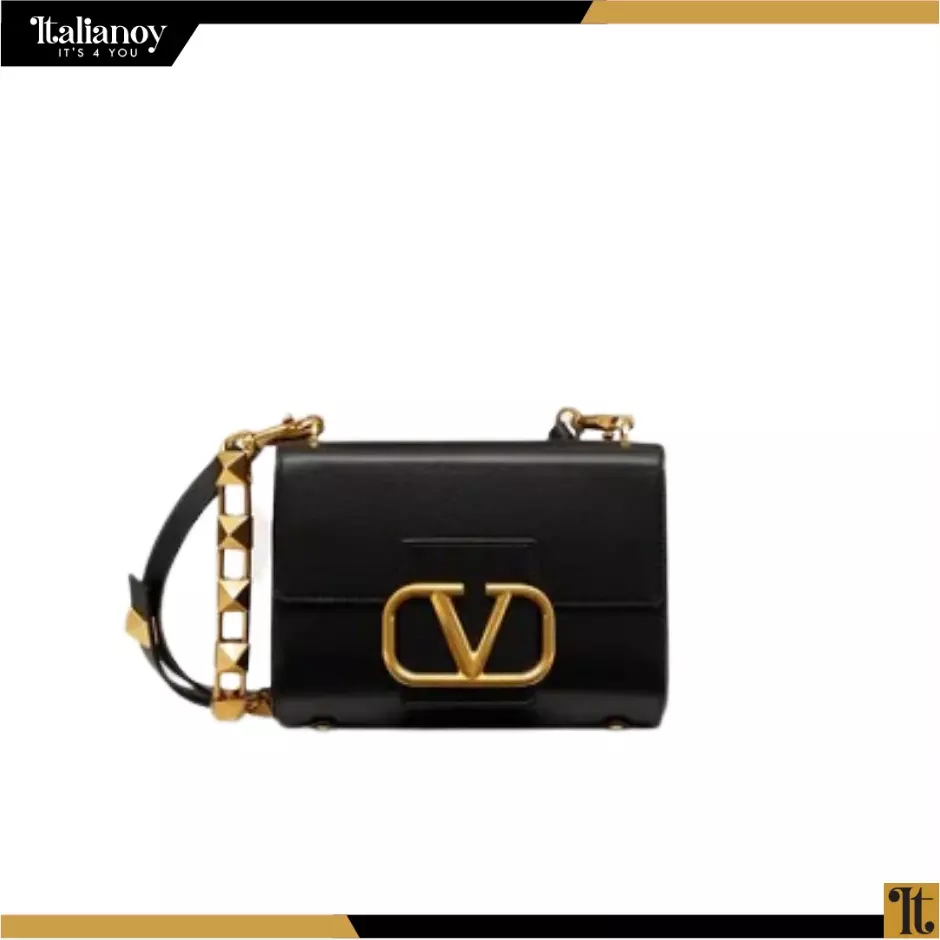 Valentino Stud Sign Grainy Calfskin Shoulder Bag Black