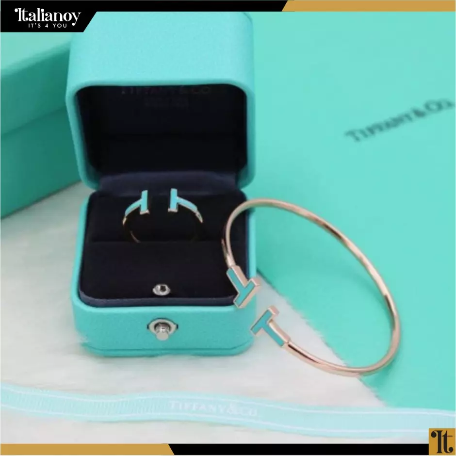 TIFFANY T TERQUOISE WIRE ROSE GOLD BRACELET+ RING