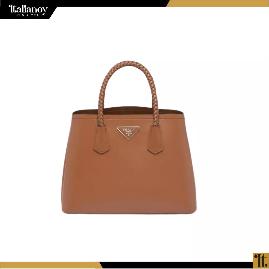 PRADA DOUBLE MEDIUM LEATHER HANDBAG CAMEO