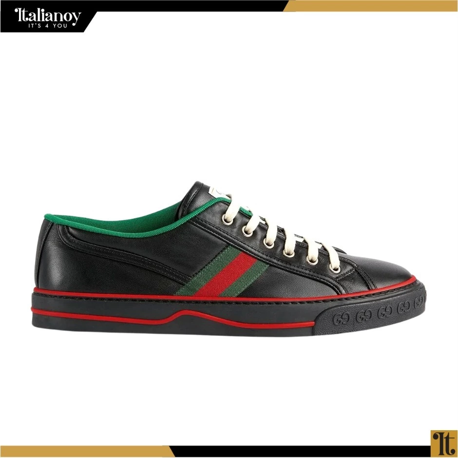 Gucci Web Leather Low Top Tennis Sneakers