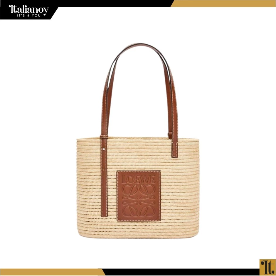 Small Square Basket bag in raffia and calfskin