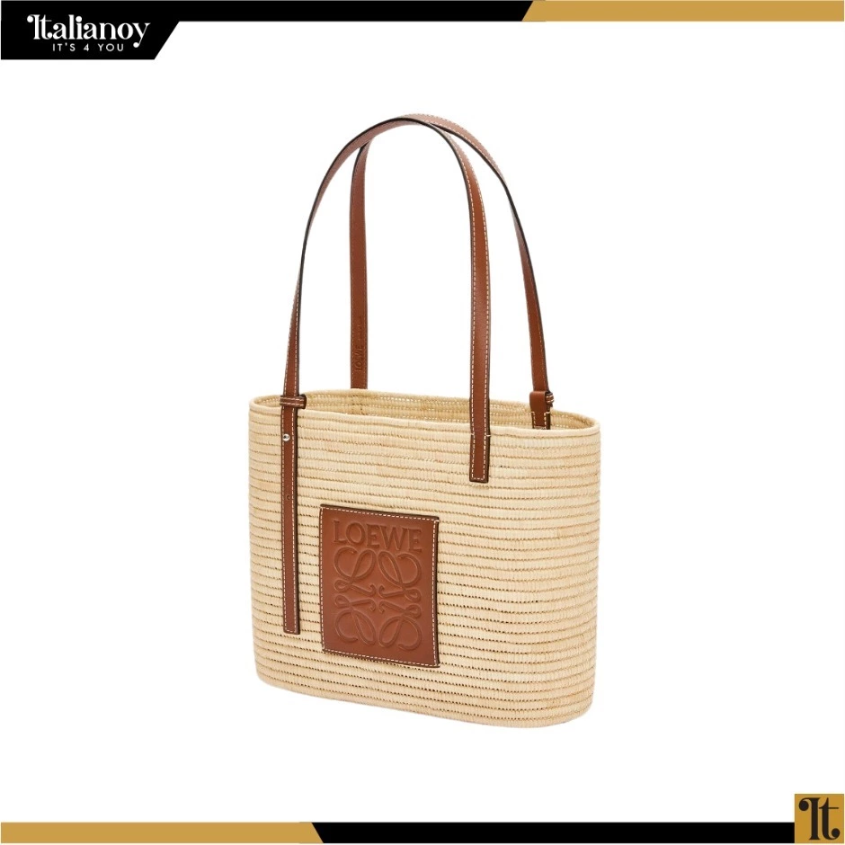 Small Square Basket bag in raffia and calfskin