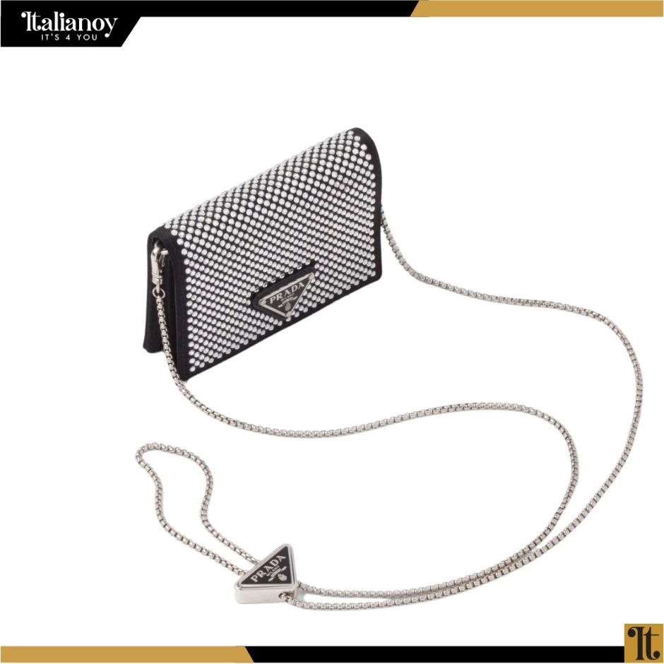 Cardholder with shoulder strap and crystals Black