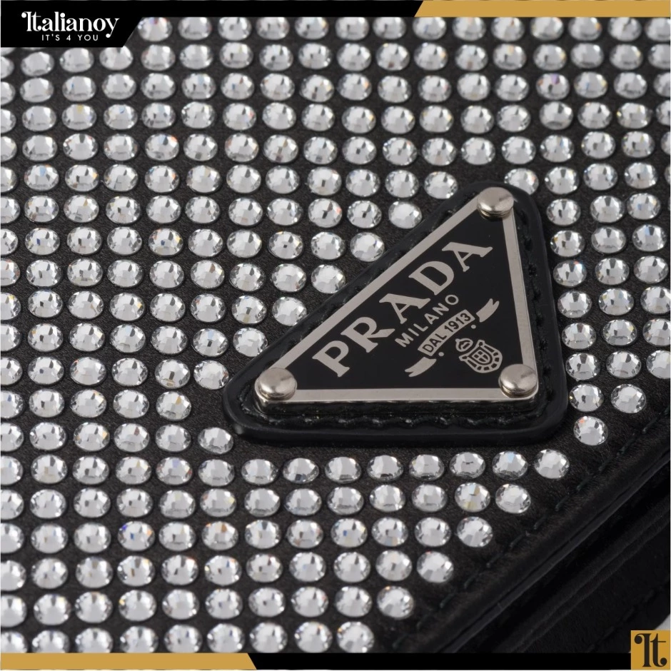 Cardholder with shoulder strap and crystals Black