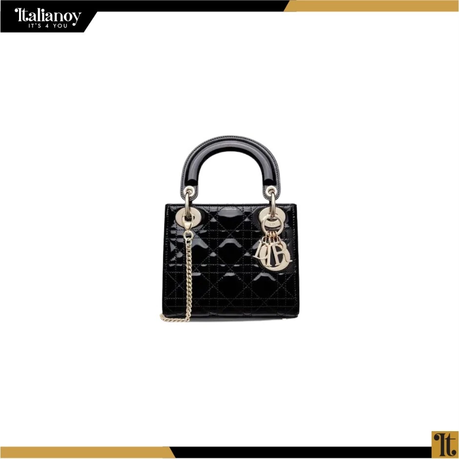 MINI LADY DIOR BAG Black Patent Cannage Calfskin