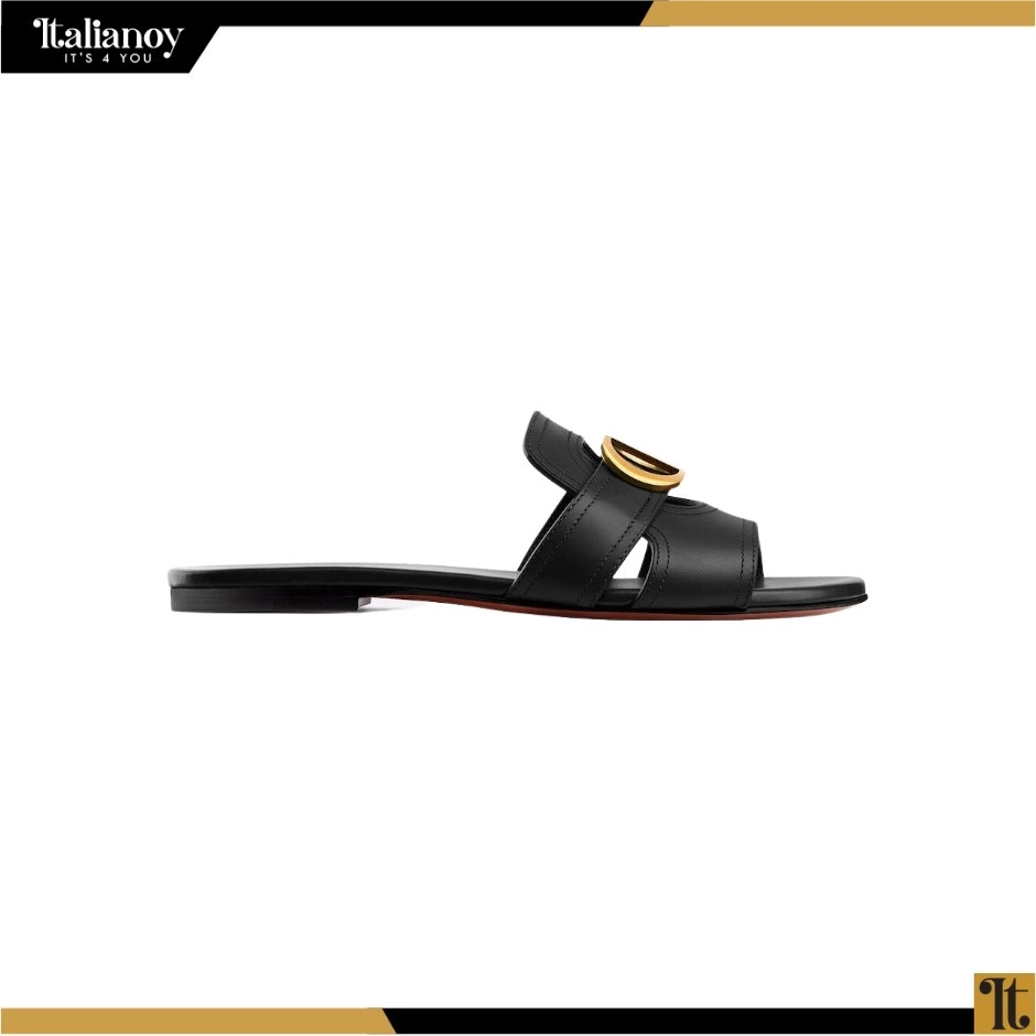 30 MONTAIGNE SLIDE Black Calfskin