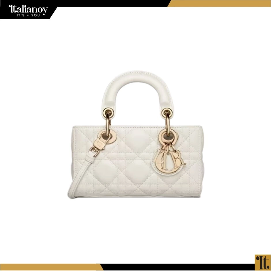 LADY D-JOY BAG Latte Patent Cannage Calfskin