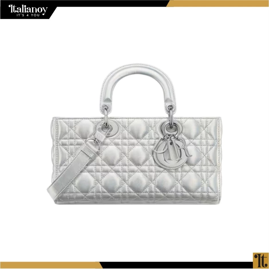 LADY D-JOY BAG Silver-Tone Iridescent and Metallic Cannage Lambskin