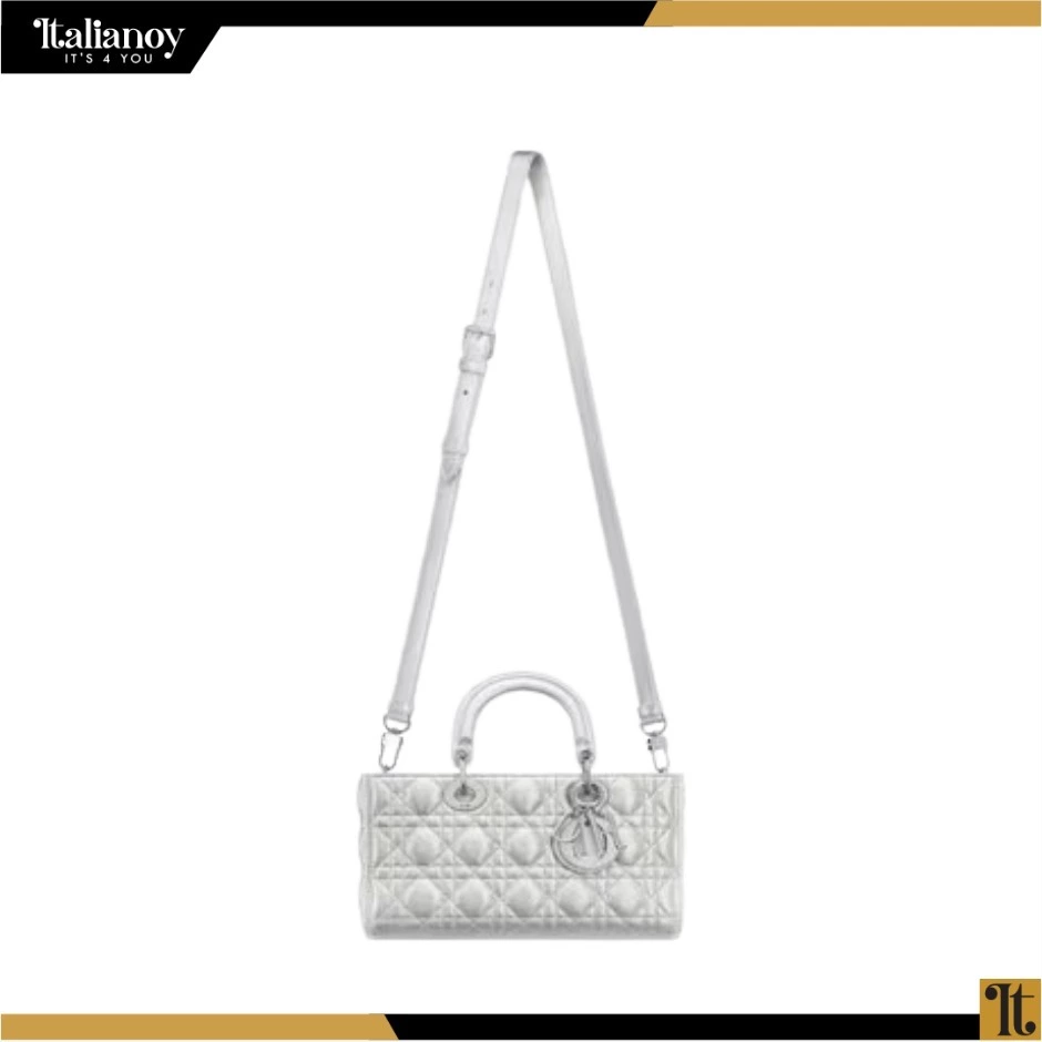 LADY D-JOY BAG Silver-Tone Iridescent and Metallic Cannage Lambskin