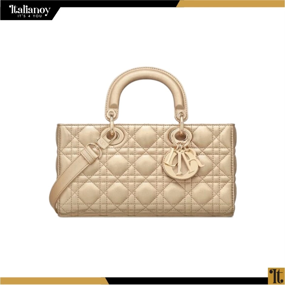 LADY D-JOY BAG Gold-Tone Iridescent and Metallic Cannage Lambskin