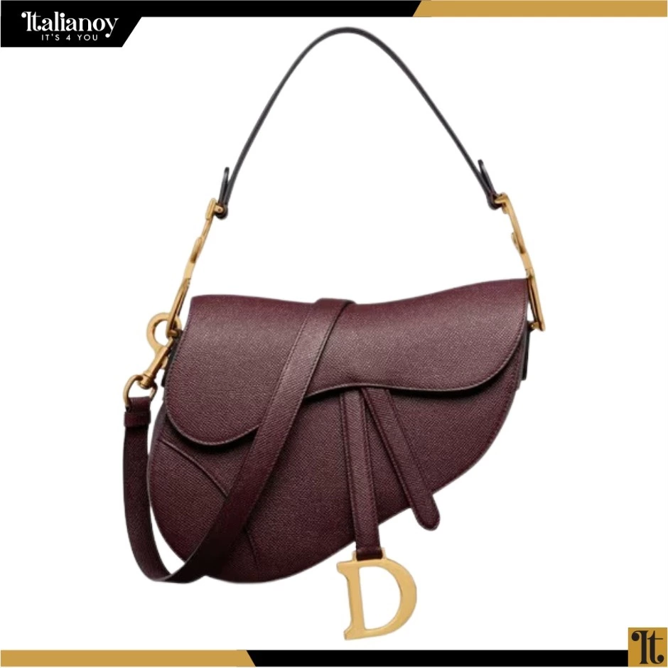 MINI SADDLE BAG WITH STRAP Amaranth Grained Calfskin