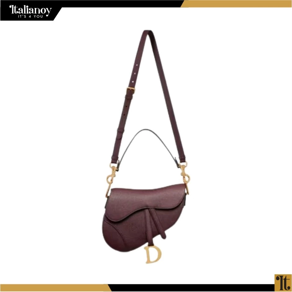 MINI SADDLE BAG WITH STRAP Amaranth Grained Calfskin