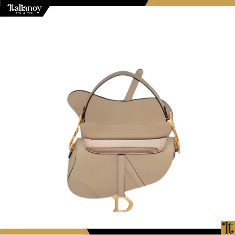 MINI SADDLE BAG WITH STRAP Sand-Colored Grained Calfskin